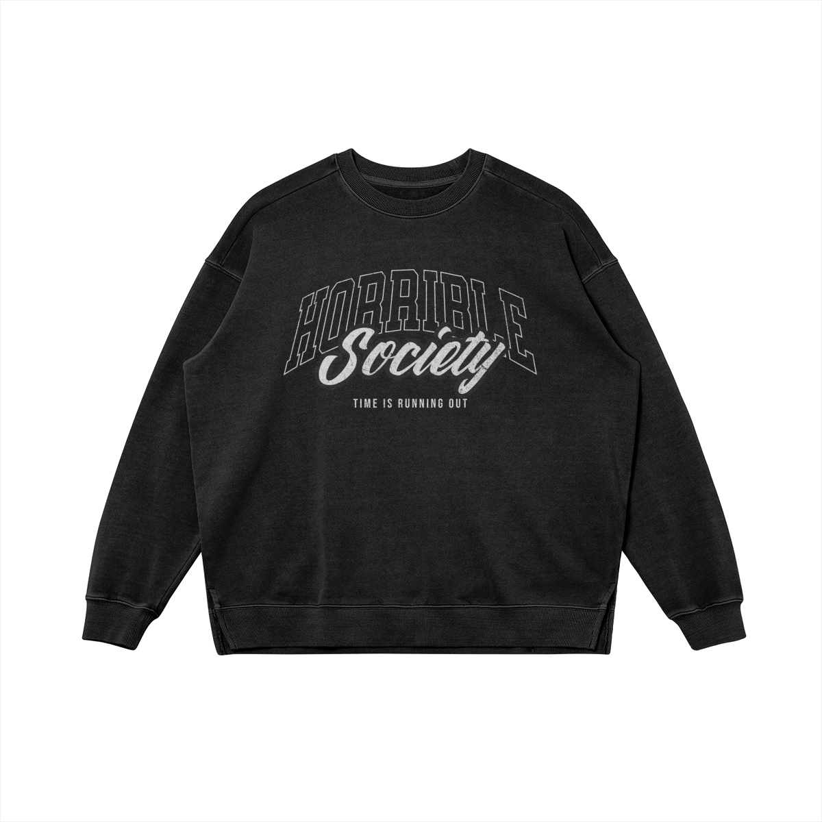 HORRIBLE SOCIETY HEAVYWEIGHT OVERSIZED FADED SIDE SLIT CREW NECK