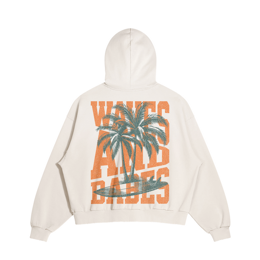 WAVES AND BABES DISTRESSED HOODIE