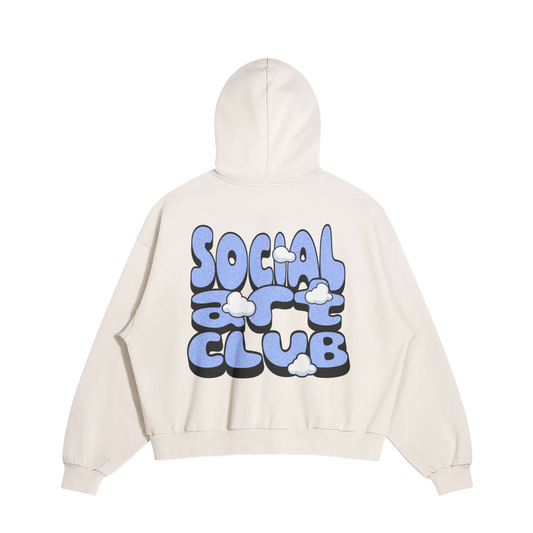 CLOUDY SOCIAL ART CLUB DISTRESSED HOODIE