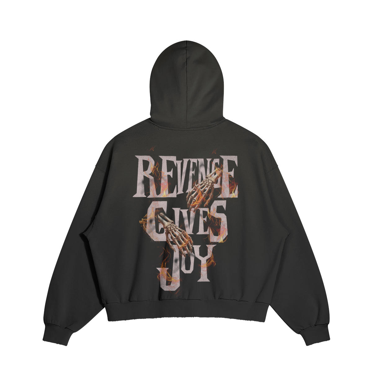 REVENGE GIVES JOY DISTRESSED BOXY HOODIE