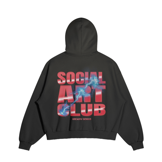 ART DEPT. SOCIAL ART CLUB DISTRESSED BOXY HOODIE