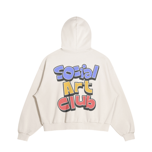 ART DEPT. SOCIAL ART CLUB DISTRESSED BOXY HOODIE