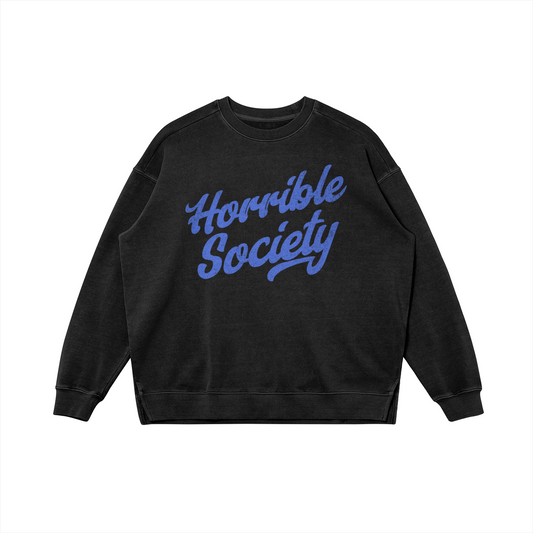 HORRIBLE SOCIETY HEAVYWEIGHT OVERSIZED FADED SIDE SLIT CREW NECK