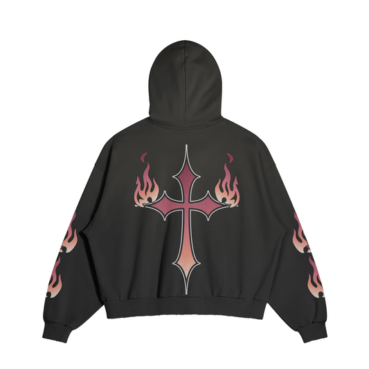 THE FIRE INSIDE DISTRESSED BOXY HOODIE